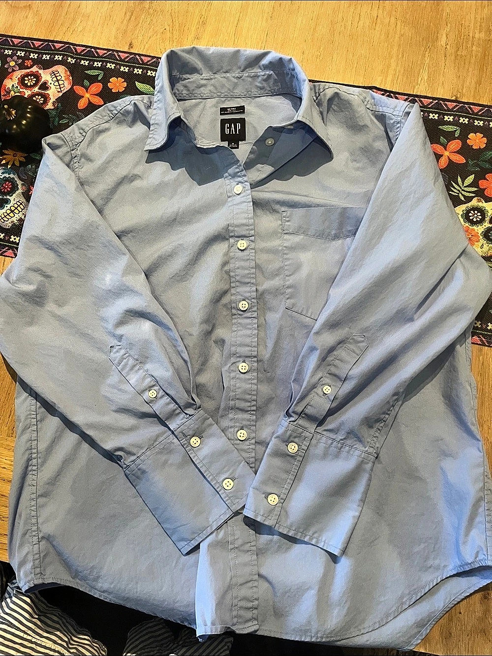 Gap Organic Cotton Poplin Big Shirt Blue Organic Cotton Size Small Like New